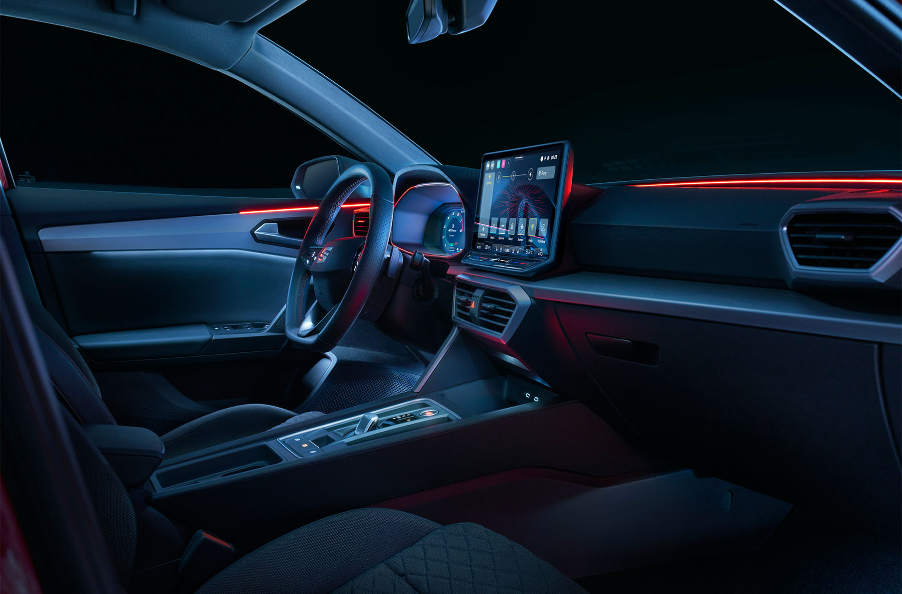 Innenansicht des SEAT Leon mit LED-Ambientebeleuchtung 